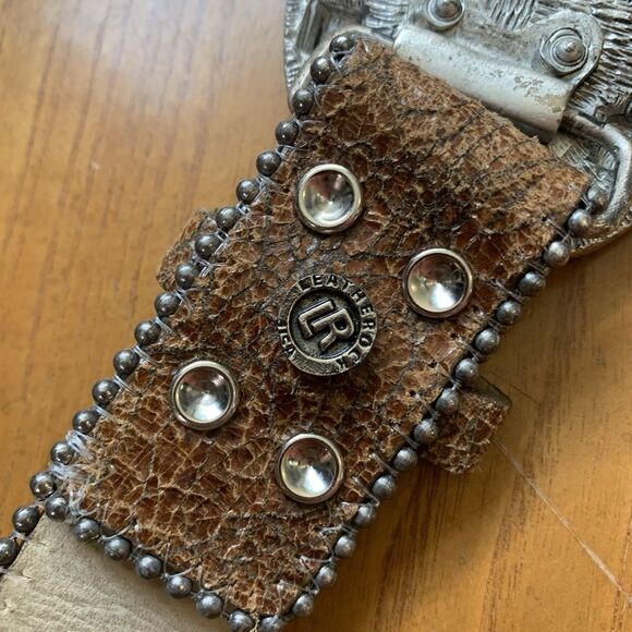 Leatherock 7563 Genuine Leather Belt w/ Gemstone Studded Buckle Boho Western 34M - Picture 5 of 11